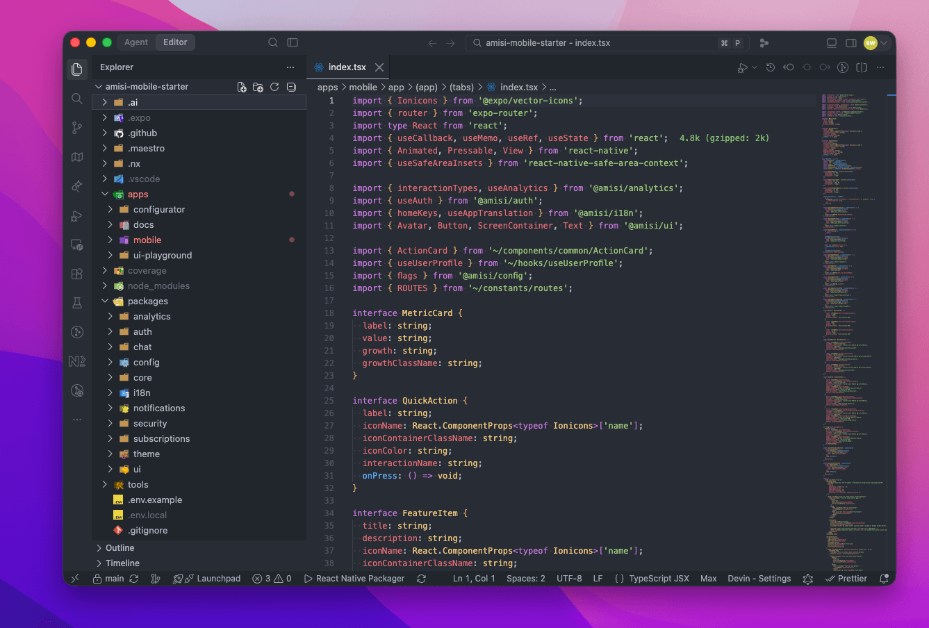 A shared mobile workspace with separate apps and reusable packages