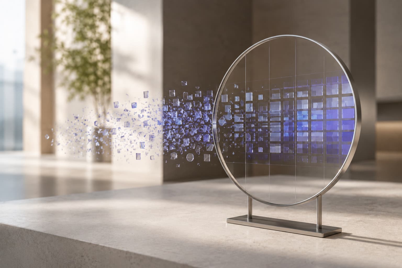 A field of fragments resolving into a precise digital grid