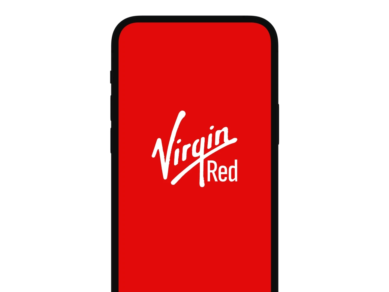 Virgin Red app launch screen in a phone mockup
