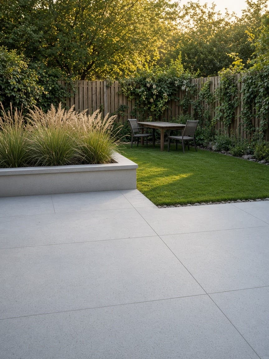 A newly landscaped garden patio